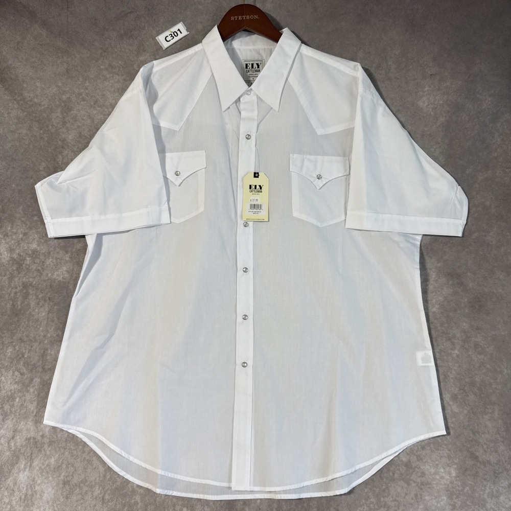 Ely Cattlemen Shirt Men's Size Xxl White Short Sleeve Pearl Snap Buttons NWT